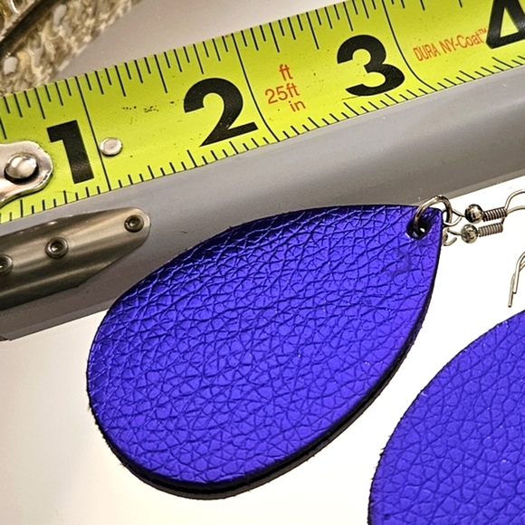 Blue Faux Leather Dangling Earrings - Picture 3 of 4